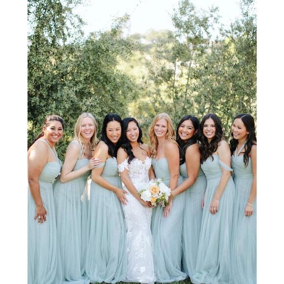 JENNY YOO Blue Dress Annabelle Bridesmaid Maxi Tulle Convertible Blue Green 2 - Picture 4 of 15